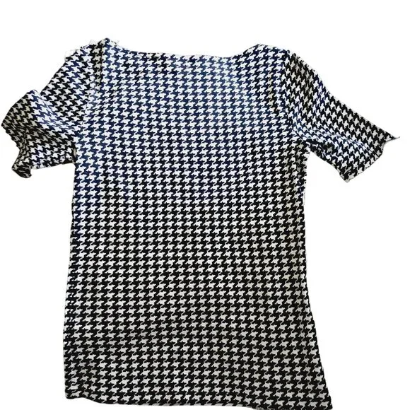 Lauren Ralph Lauren, Black & White Houndstooth Short Sleeve Cotton Top, Medium - Picture 5 of 13